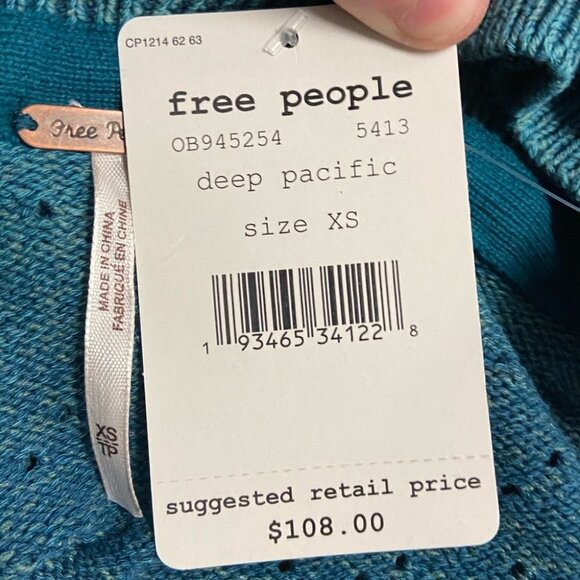 NWT Free People Sand Castle Pacific Blue Knit Sweater Size XS Boho New With Tags - Picture 4 of 6